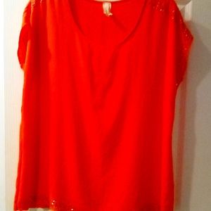 IMPRESSIONS Short Sleeves Crew Neck Thin Blouse Boho Women Top Size XL